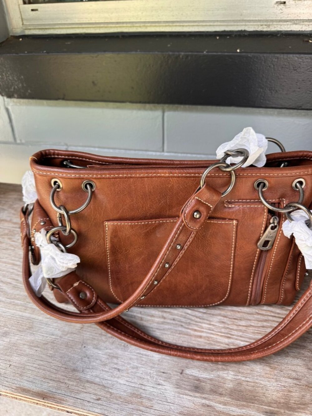 Montana West Western Studded Brown Faux Leather Shoulder Bag Purse New NWOT - Picture 10 of 11